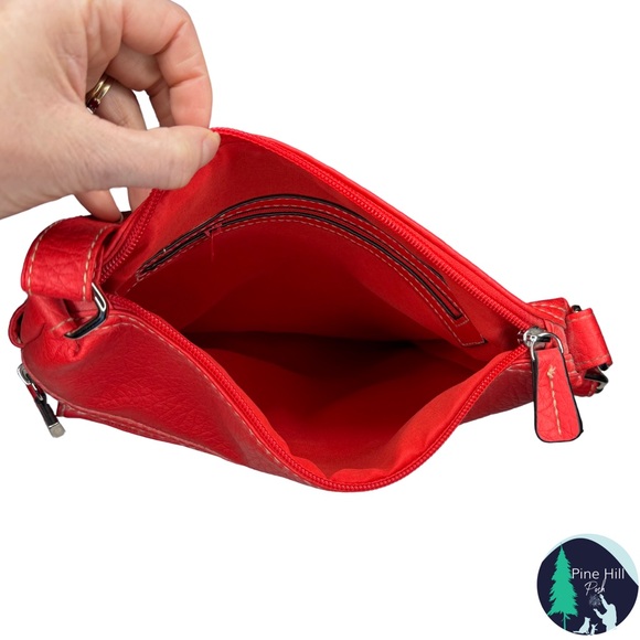 SOLD Treviso Red Faux Leather Crossbody Shoulder Bag Pebbled Adjustable Strap - Picture 5 of 15